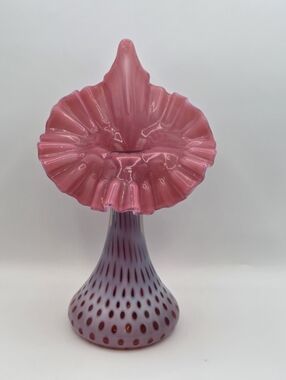 Fenton Cranberry Opalescent Jack In The Pulpit Fine Dot Optic 11" Vase